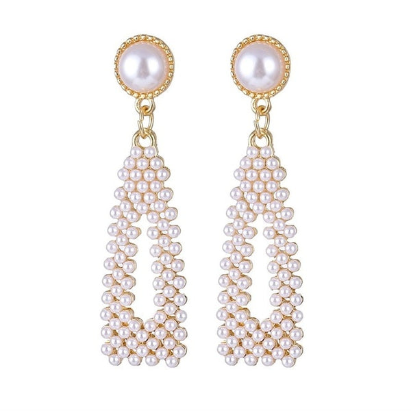 Lucky Jewelries Big Simulated Pearl Earrings 2019 For Women Lover Geometric Gold Round Heart Drop Dangle Earring Korean Statement Jewelry