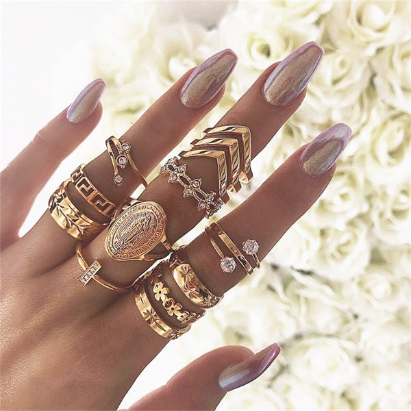 9 Design Boho Vintage Gold Star Midi Moon Rings Set For Women Opal Crystal Midi Finger Ring 2019 Female Bohemian Jewelry Gifts