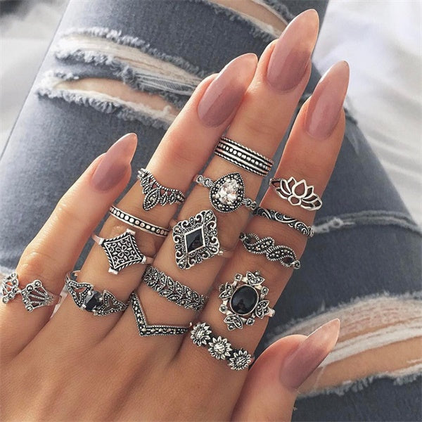 9 Design Boho Vintage Gold Star Midi Moon Rings Set For Women Opal Crystal Midi Finger Ring 2019 Female Bohemian Jewelry Gifts