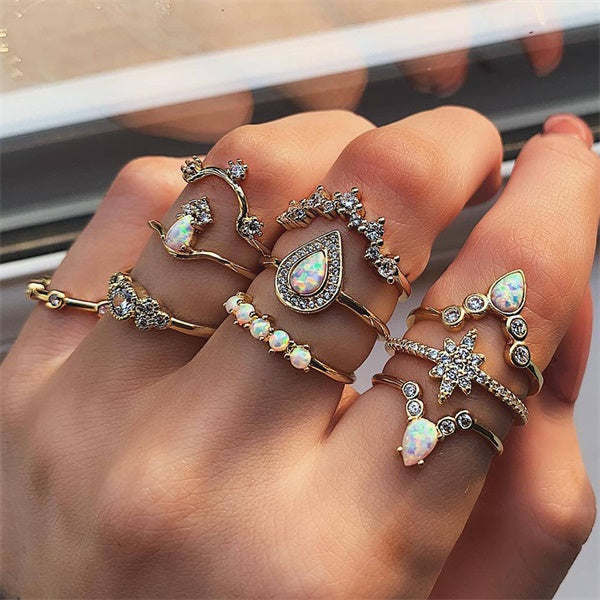9 Design Boho Vintage Gold Star Midi Moon Rings Set For Women Opal Crystal Midi Finger Ring 2019 Female Bohemian Jewelry Gifts