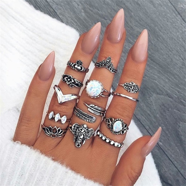 9 Design Boho Vintage Gold Star Midi Moon Rings Set For Women Opal Crystal Midi Finger Ring 2019 Female Bohemian Jewelry Gifts