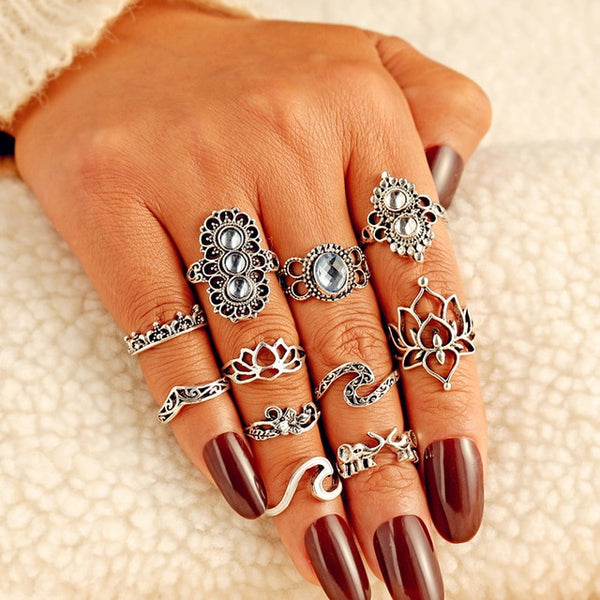 9 Design Boho Vintage Gold Star Midi Moon Rings Set For Women Opal Crystal Midi Finger Ring 2019 Female Bohemian Jewelry Gifts