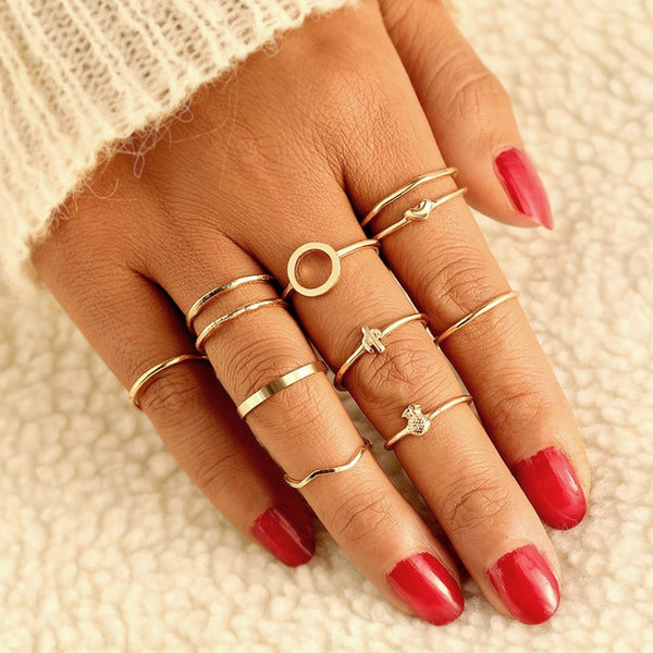 9 Design Boho Vintage Gold Star Midi Moon Rings Set For Women Opal Crystal Midi Finger Ring 2019 Female Bohemian Jewelry Gifts
