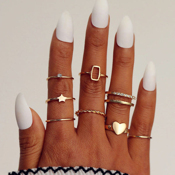 9 Design Boho Vintage Gold Star Midi Moon Rings Set For Women Opal Crystal Midi Finger Ring 2019 Female Bohemian Jewelry Gifts
