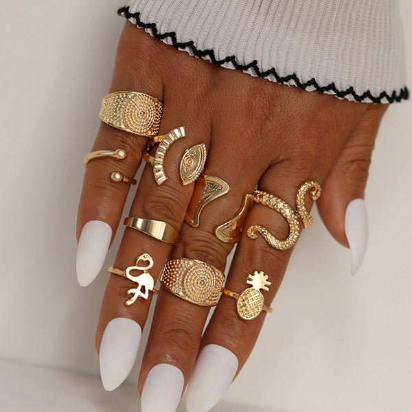 9 Design Boho Vintage Gold Star Midi Moon Rings Set For Women Opal Crystal Midi Finger Ring 2019 Female Bohemian Jewelry Gifts