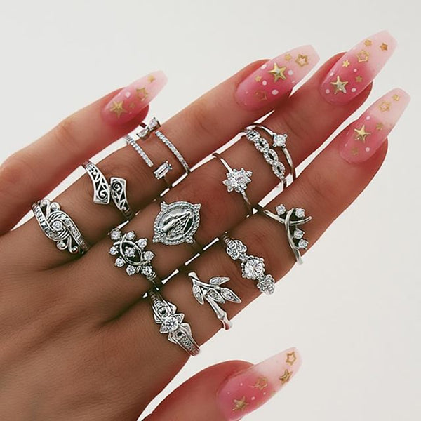 9 Design Boho Vintage Gold Star Midi Moon Rings Set For Women Opal Crystal Midi Finger Ring 2019 Female Bohemian Jewelry Gifts