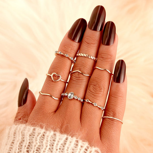 9 Design Boho Vintage Gold Star Midi Moon Rings Set For Women Opal Crystal Midi Finger Ring 2019 Female Bohemian Jewelry Gifts
