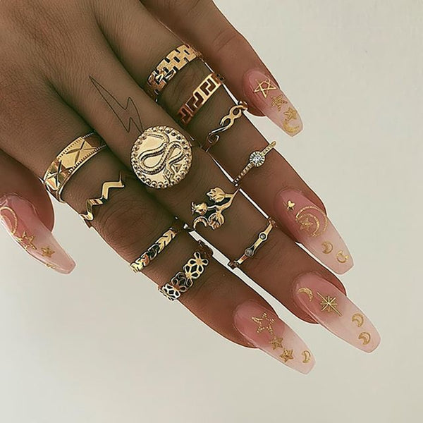9 Design Boho Vintage Gold Star Midi Moon Rings Set For Women Opal Crystal Midi Finger Ring 2019 Female Bohemian Jewelry Gifts