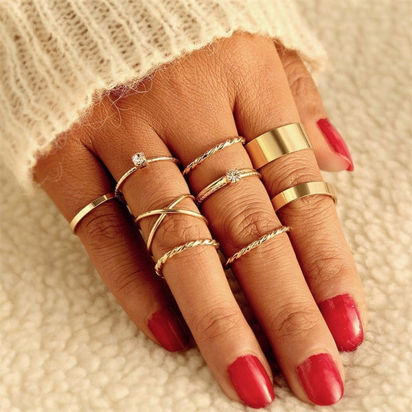 9 Design Boho Vintage Gold Star Midi Moon Rings Set For Women Opal Crystal Midi Finger Ring 2019 Female Bohemian Jewelry Gifts