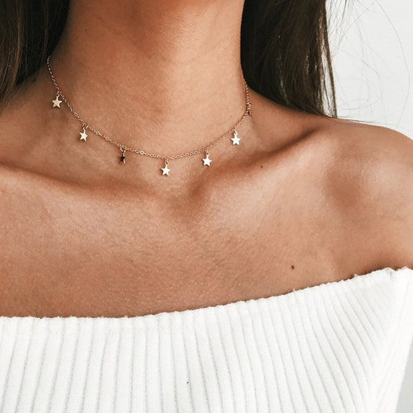 Gold Color Star Party Women Pendant Necklace Fashion Female Choker Necklaces Jewelry Simple Ladies Pentagon