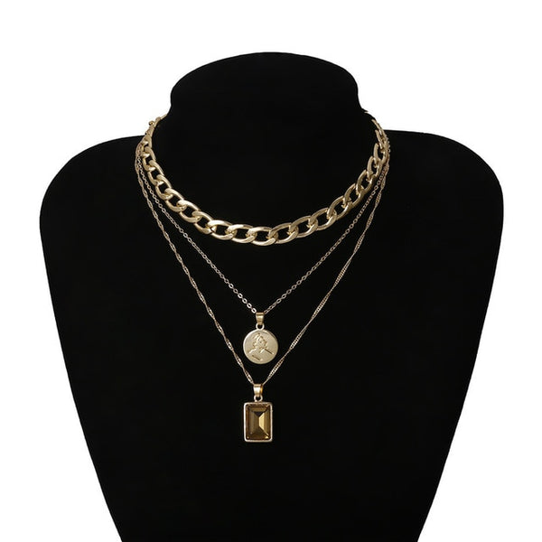 Punk Multi Layered Pearl Choker Necklace Collar Statement Virgin Mary Coin Crystal Pendant Necklace Women Jewelry