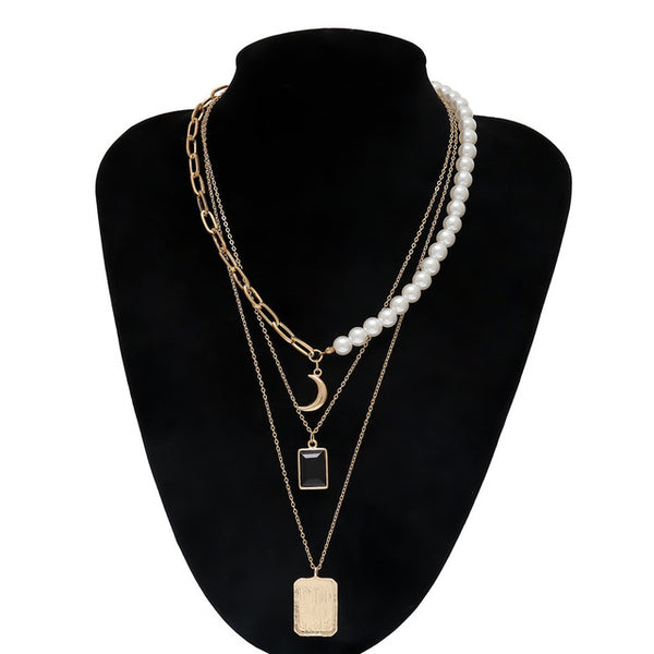 Punk Multi Layered Pearl Choker Necklace Collar Statement Virgin Mary Coin Crystal Pendant Necklace Women Jewelry