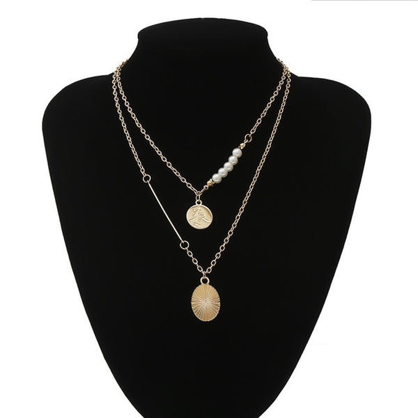 Punk Multi Layered Pearl Choker Necklace Collar Statement Virgin Mary Coin Crystal Pendant Necklace Women Jewelry