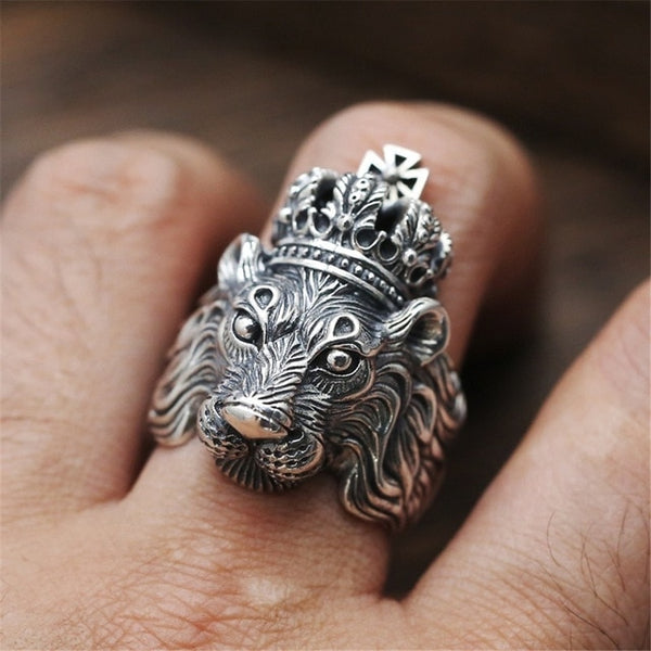 Ring For Men Girls Women Adjustable Gold Silver Black Snake Ferocious Animal Retro Punk Exaggerated Sphinx Egyptian Pharaoh